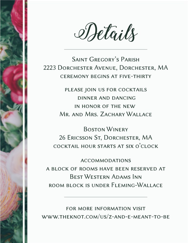 Wedding Details Front